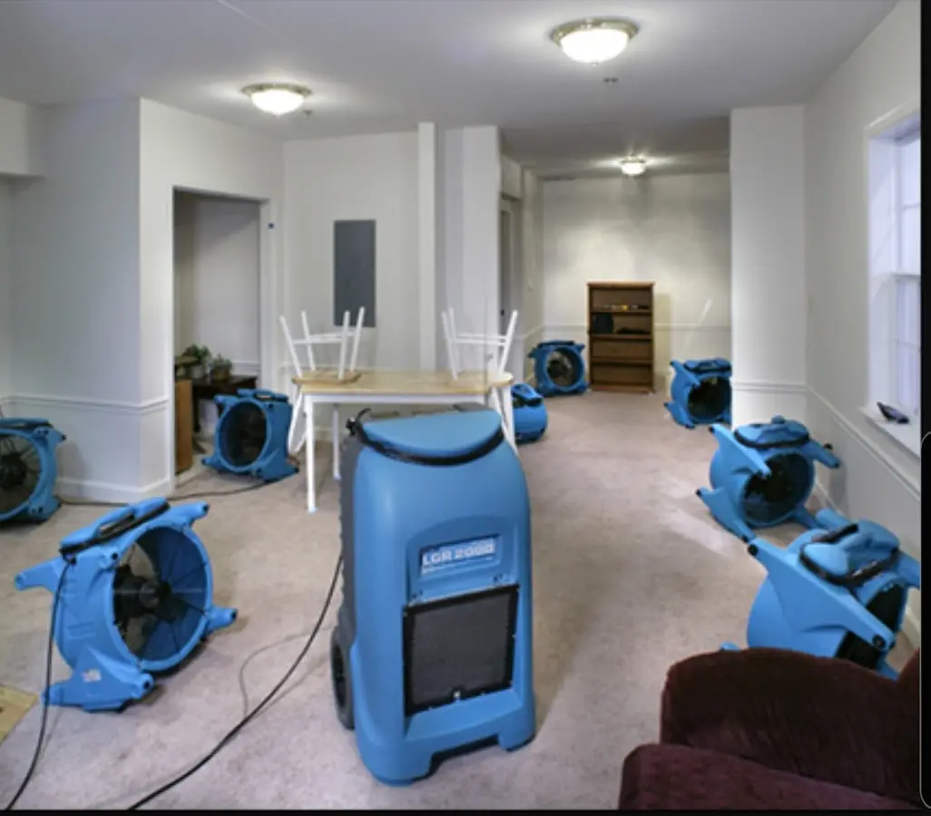 Air movers and dehumidifier setup for Water Extraction & Removal in Villas